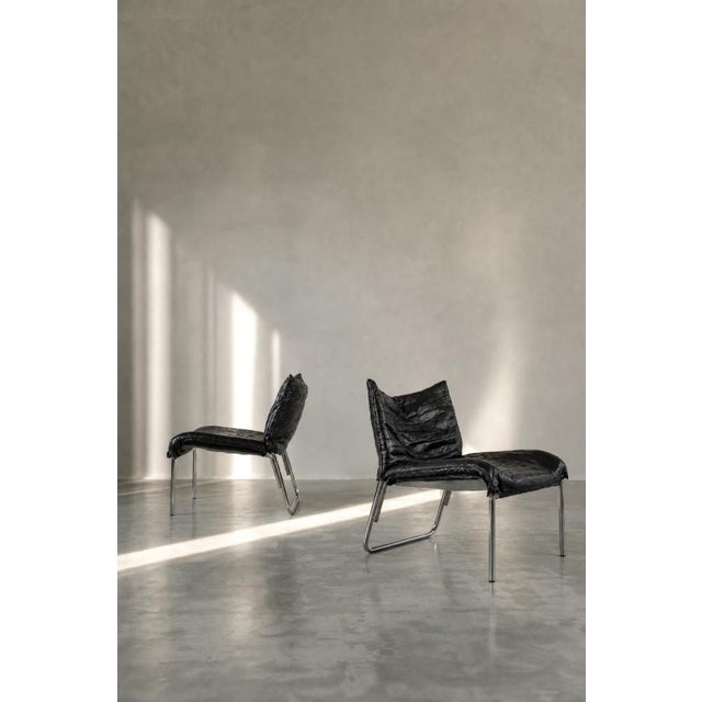 Mid-Century Scandinavian Modern Black Patchwork Leather Lounge Chairs from Ikea, 1980s, Set of 2 For Sale - Image 6 of 18