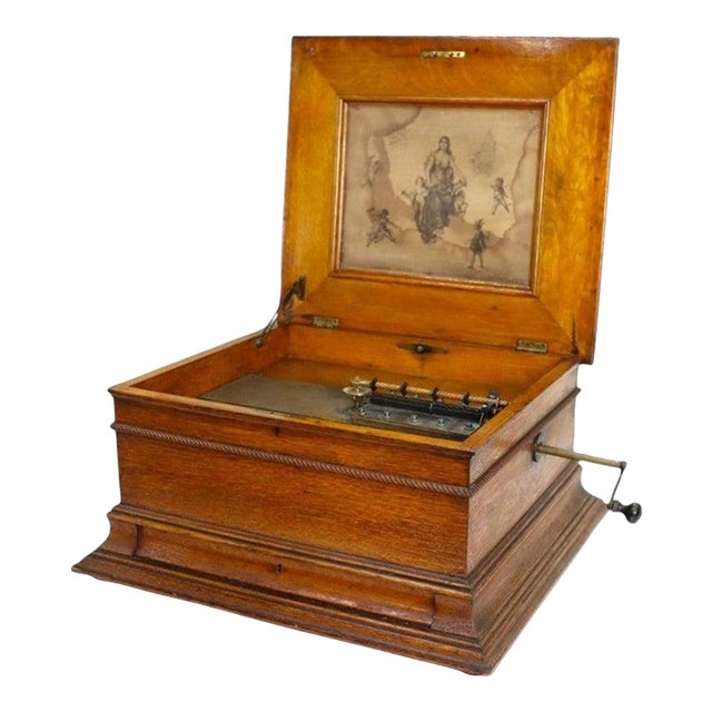 Regina Oak Double Comb Disk Music Box Signed C1890 For Sale