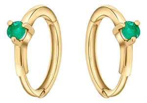 Natural Emerald Huggie Earrings in 14K Yellow Gold - 2 Pieces