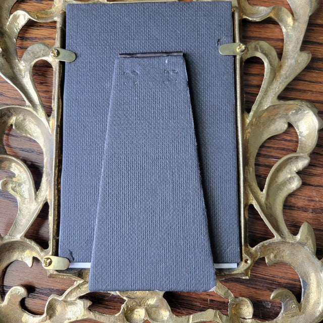 Vintage Ornate Cast Brass Art Nouveau Picture Frame Holds 4 X 6 Picture For Sale - Image 4 of 13