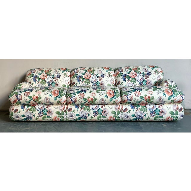 Wood Vintage Regency Printed Floral Sofa For Sale - Image 7 of 12