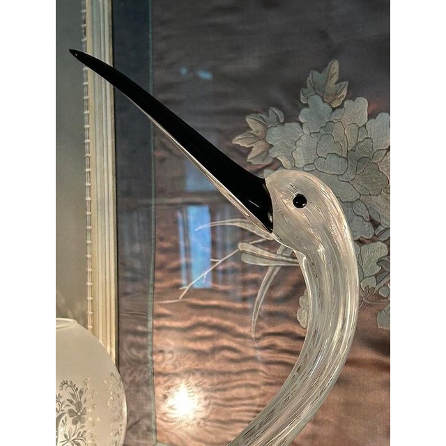1970s 1970s 30" Signed Licio Zanetti Murano Latticino Italian Art Glass Heron Crane Bird Sculpture For Sale - Image 5 of 12