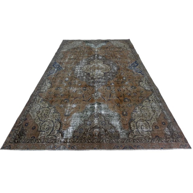 Vintage rug | Size: 338 x 225 cm | Hand-knotted and elaborately reworked | Pile shortened and dyed | New design with...