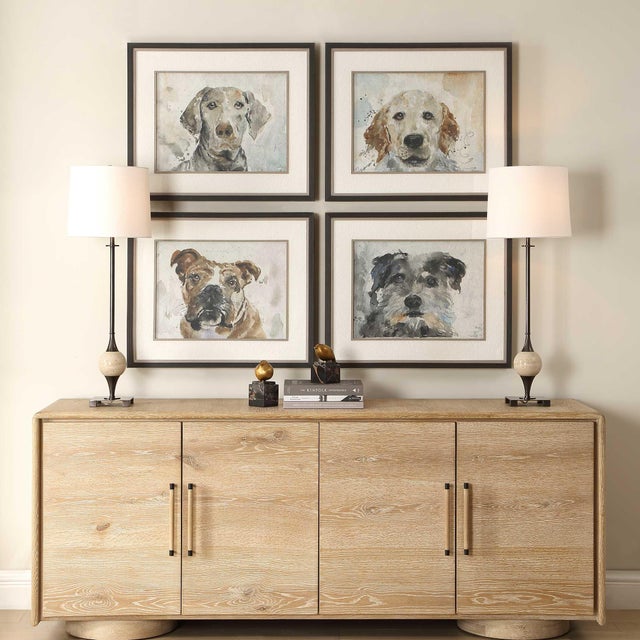 Each Piece Showcases An Expressive Canine Portrait, Brought To Life With Soft Watercolor Brushstrokes. Framed To...