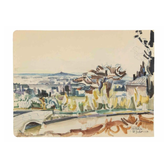 Reynold Arnould, Cityscape, Ink & Watercolor, 1979 For Sale