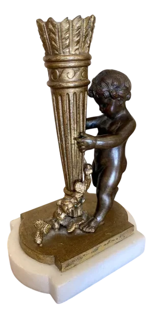 19th Century Cupidon - Candleholder in Bronze and Marble