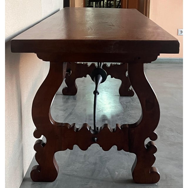 18th Dining or Console Table of Walnut with Lyre Legs and Heavy Top, Spain For Sale - Image 12 of 18