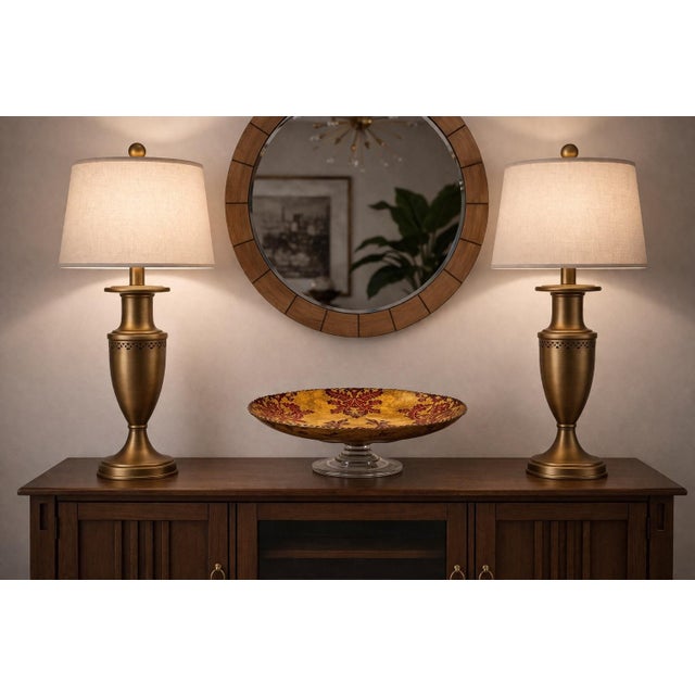 Late 20th Century Hollywood Regency Style Raised Serving Platter With Relief Inlaid Design – 15” Footed Centerpiece For Sale In Los Angeles - Image 6 of 7