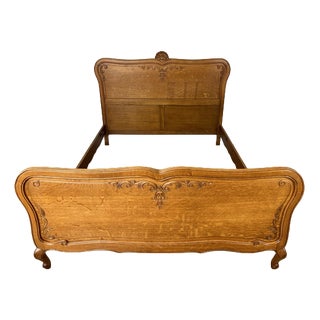 Vintage French Louis XVI Double Bed Frame in Oak For Sale