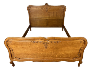 Vintage French Louis XVI Double Bed Frame in Oak