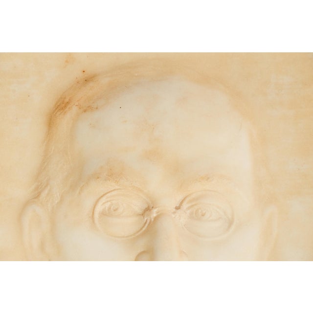 A captivating example of Viennese turn-of-the-century artistry, this circa 1900 white marble portrait plaque by Austrian...
