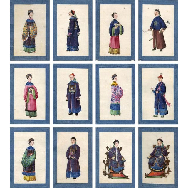 A beautiful set of 12 Chinese paintings on pith contained within their original album.The album comprises twelve...