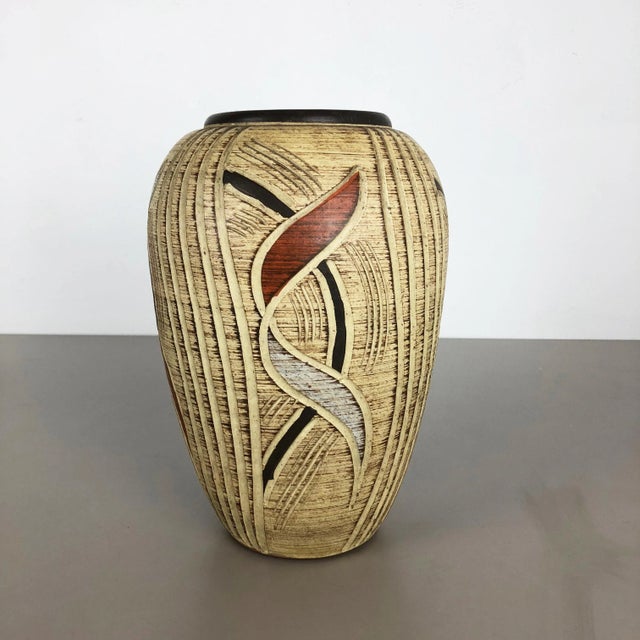 Germany Multi-Color Ceramic Pottery Vase by Franz Schwaderlapp for Sawa Ceramic, 1960s For Sale - Image 3 of 12