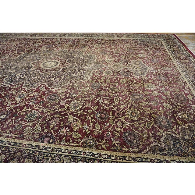 Brilliantly Wine Red Color With Great Medallion and Florid Design Antique Indian Agra Rug For Sale - Image 4 of 8