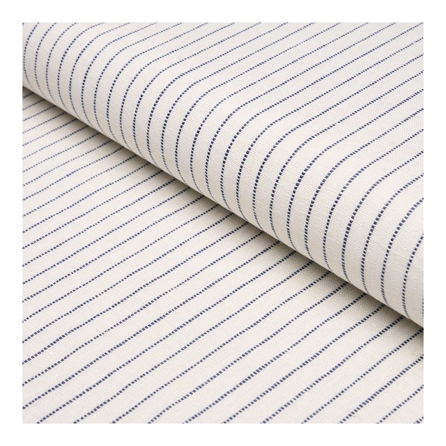 Schumacher Theo Stripe Fabric in Indigo For Sale