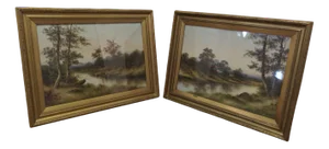 English Artist, Country Scenes, 1800s, Watercolors, Framed, Set of 2
