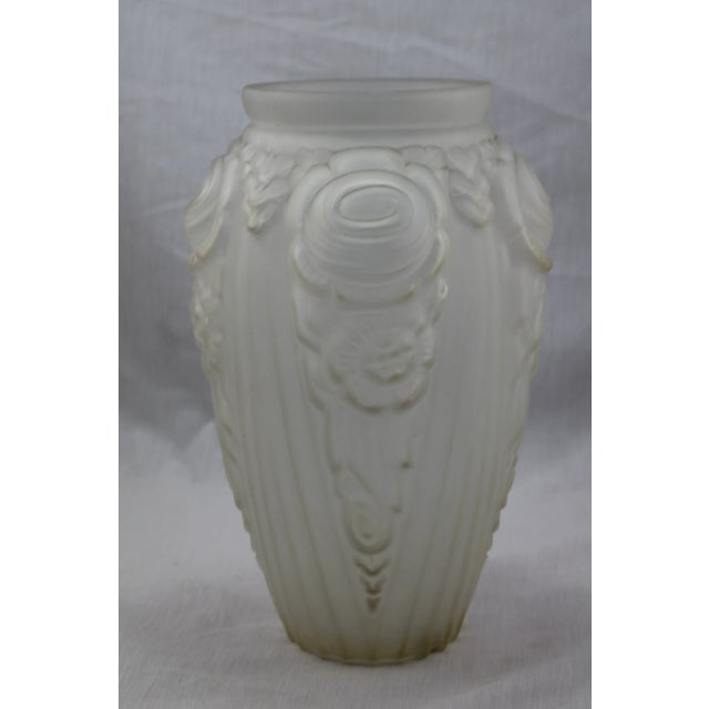 An absolutely beautiful very large French Art Deco Period High Relif Frosted Art Glass Vase. Very, very good condition,...