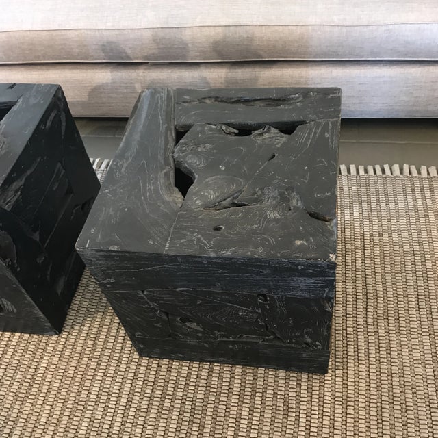 Contemporary Organic Modern Teak Cube Table For Sale - Image 3 of 3