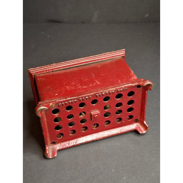Antique Kenton Toys Cast Iron Radio Bank 1920s Small 3-Dial Safe Red Paint For Sale - Image 10 of 15