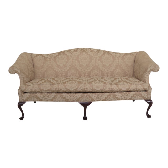 Southwood Gold Damask Upholstered Camelback Sofa Chairish