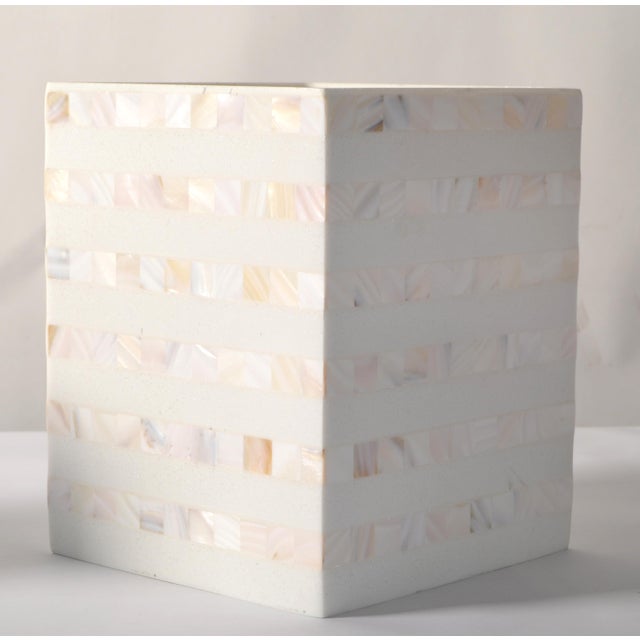 Mid-Century Modern 1990s Vintage Luxury Capiz Stripe Over Resin Wastebasket Trash Can For Sale - Image 3 of 12