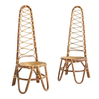Bonacina Rattan High Back Chairs - a Pair For Sale