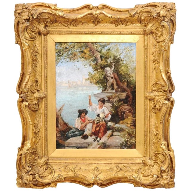 French 19th Century Continental School Painting Depicting Venetian Lagoon Scene For Sale - Image 13 of 13