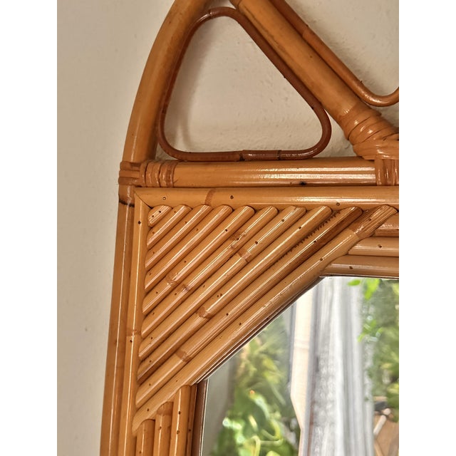 Arched Demi-Lune Console in Rattan and Bamboo with Mirror from Vivai del Sud, Italy, 1960s For Sale - Image 12 of 14