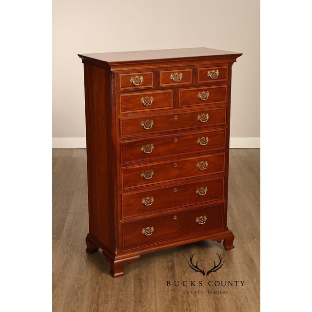 High Quality American Made Mahogany Dresser with Ten Dovetailed and Graduated Drawers with Brass Hardware