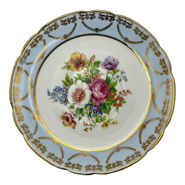 Regency Bouquet Pale Blue Edged Plate For Sale