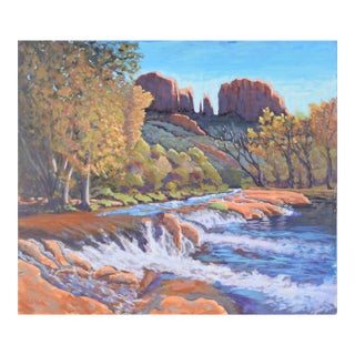 River in the Desert - Western Plein Aire Landscape in Acrylic on Board by Nick White For Sale