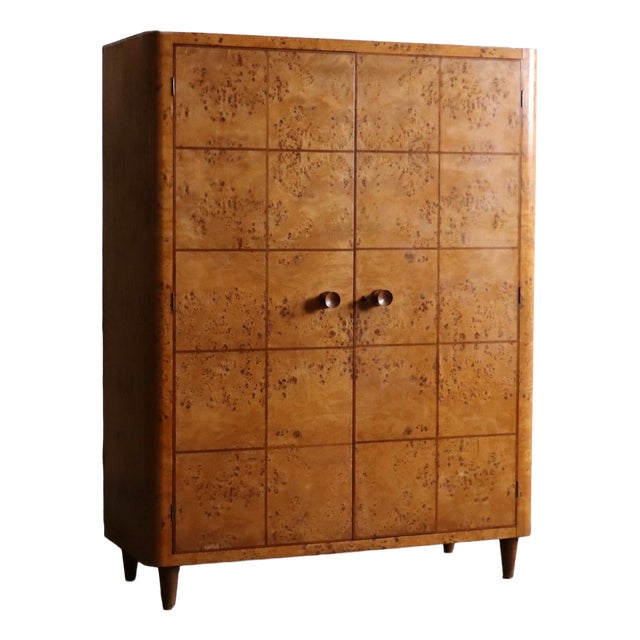 Art Deco Wardrobe in Burl Walnut, Italy, 1930s For Sale