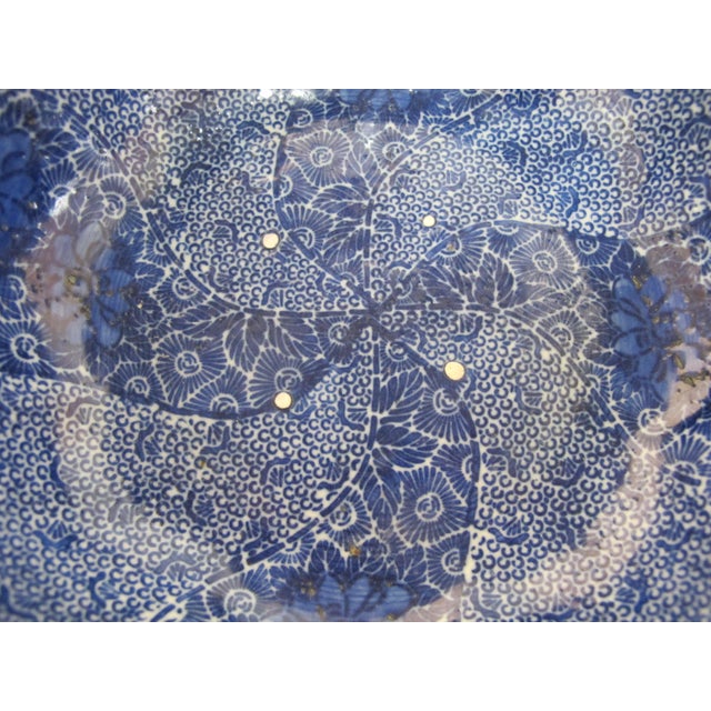 Blue Japanese Imari Arita Blue Porcelain Twist Pinwheel Flower Design Bowl Set of 3 For Sale - Image 8 of 12