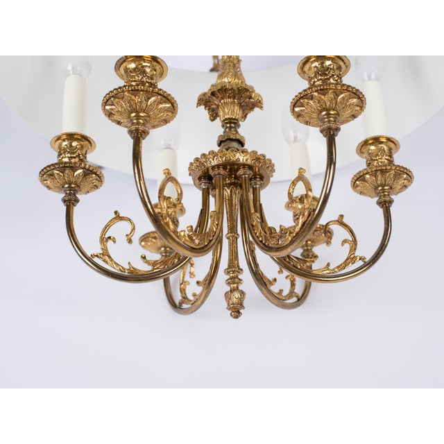 1960s Spanish Louis XVI Style Hunter Green Bouillotte 6-Light Chandelier For Sale - Image 12 of 16