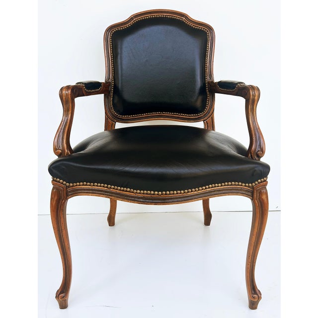 1990s Vintage Italian Chateau d'Ax Leather Armchairs With Brass Nailhead Details, Pair For Sale - Image 5 of 12