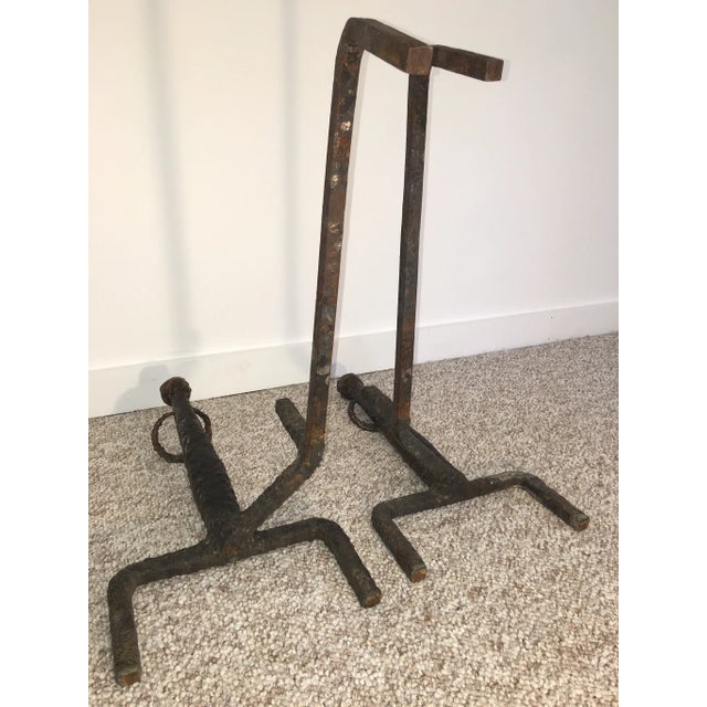 Sculpted Bronze Andirons in the Manner of Giacometti - a Pair For Sale - Image 10 of 11