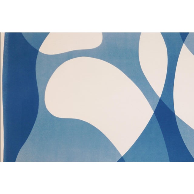 Contemporary 2026, Abstract Organic Monotype, Modern Floating Shapes in Blue Tones, Back to Back, Handmade MOnotype Cyanotype on Watercolor Paper For Sale - Image 3 of 8