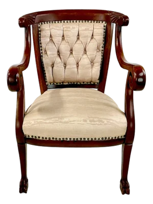 Early 1900s Antique Victorian Mahogany Throne Side Chair in Peach Moire Upholstery
