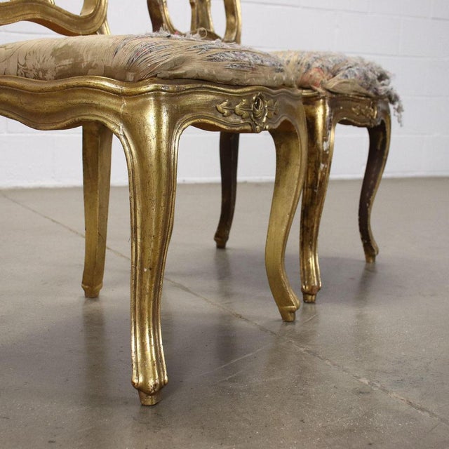 Set of 20th Century Padded Gilded Wood Chairs, Italy For Sale - Image 5 of 8