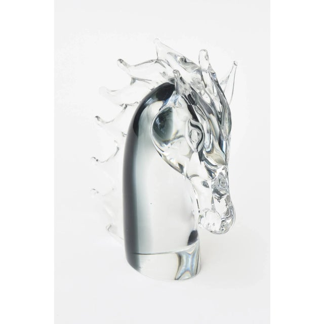 This Italian Murano vintage Sommerso glass horse head is signed Bortaro. It is lovely and in the colors of black, gray and...
