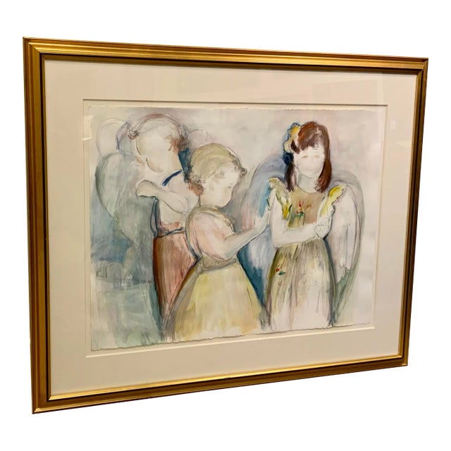 “Children of God” Custom Framed Watercolor on Paper by Linda R James For Sale