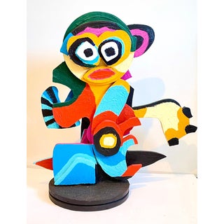 Karel Appel, Karel Appel Colorful Expressionist Hand Painted Wood Cobra Sculpture Pop Art, 1977 For Sale