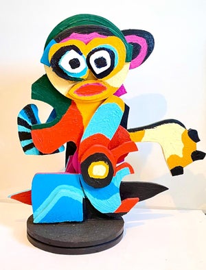 Karel Appel, Karel Appel Colorful Expressionist Hand Painted Wood Cobra Sculpture Pop Art, 1977