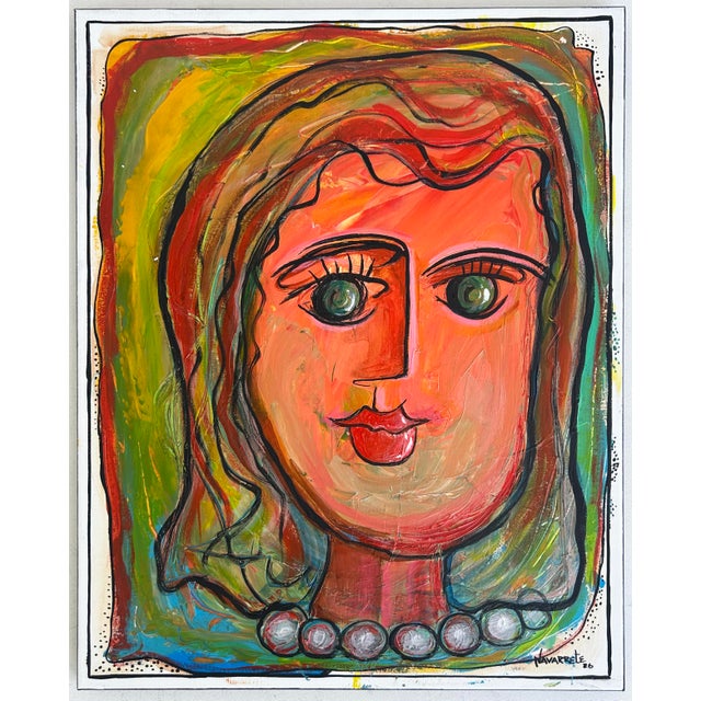 Juan Navarette "Woman With Red Hair" Abstract Painting on Canvas For Sale In Miami - Image 6 of 7