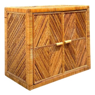 Vintage Rattan Chevron Cabinet For Sale