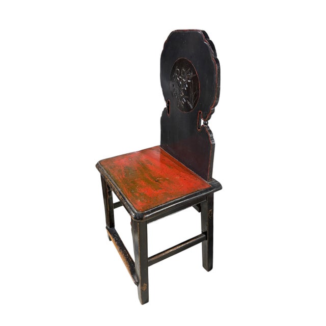 Old Chinoiserie Carved & Painted Chinese /Mongolian Side Chair For Sale - Image 4 of 8
