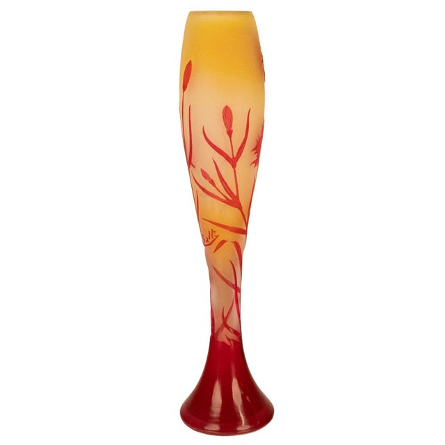 Antique French Art Nouveau Cameo Glass Soliflore Carnation Vase Emile Galle 1900 For Sale - Image 10 of 18