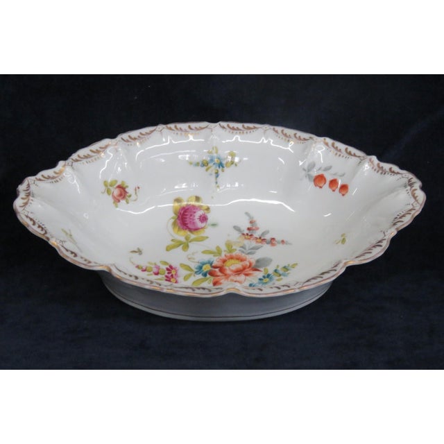 Mid 20th Century Dresden Porcelain Serving Bowl Scalloped Rim Hand Painted Floral Details For Sale - Image 13 of 16