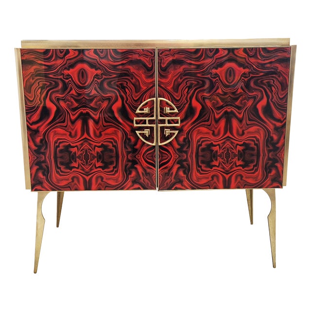 Sideboard with Two Doors in Red Colored Glass, 1980s For Sale