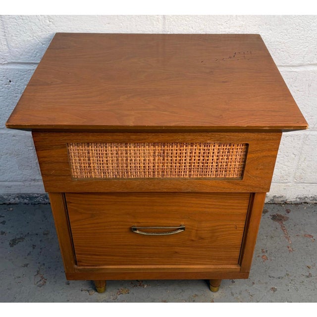 Mid-Century Modern Mid 20th Century Modern Cane and Walnut Nightstand For Sale - Image 3 of 13